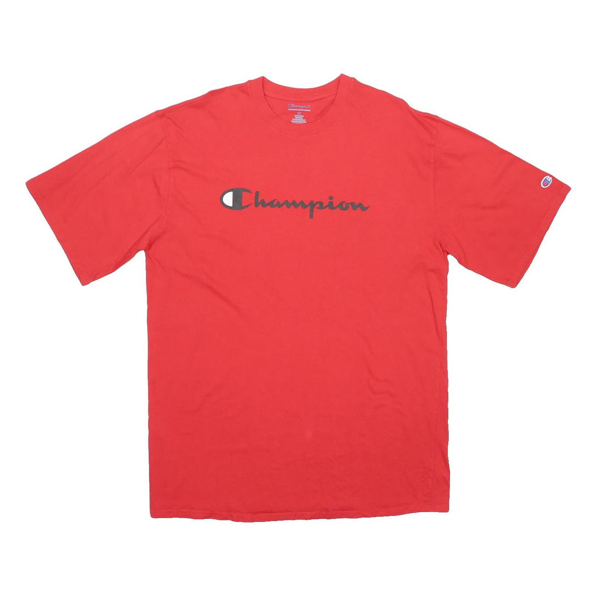CHAMPION Mens Red Graphic T-Shirt L Short Sleeve Crew Neck Cotton Blend Casual
