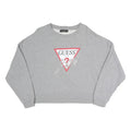 GUESS Womens Grey Sweatshirt S Crew Neck Logo Cropped Pullover Cotton Blend