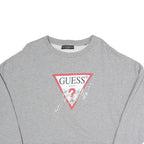 GUESS Womens Grey Sweatshirt S Crew Neck Logo Cropped Pullover Cotton Blend