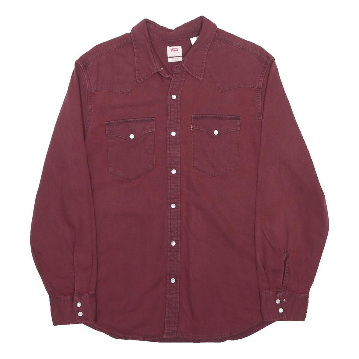 LEVI'S Mens Maroon Cotton Shirt L Western Style Button Front Casual Workwear