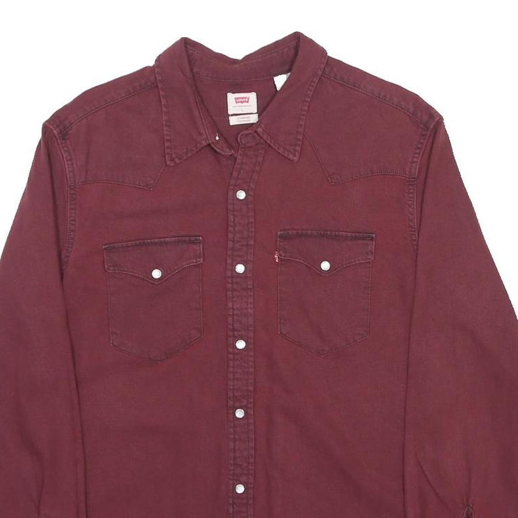LEVI'S Mens Maroon Cotton Shirt L Western Style Button Front Casual Workwear