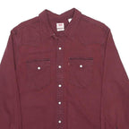 LEVI'S Mens Maroon Cotton Shirt L Western Style Button Front Casual Workwear