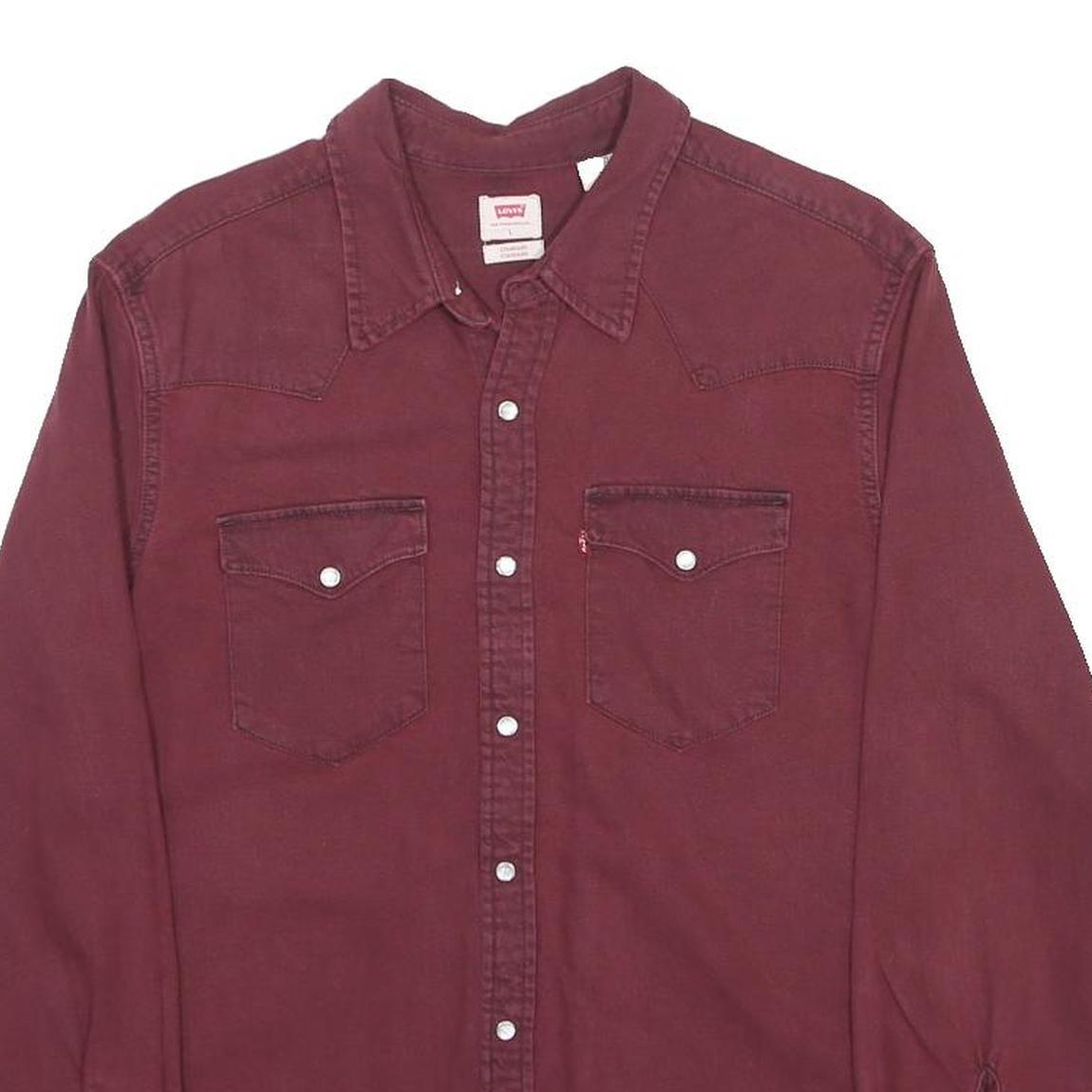 LEVI'S Mens Maroon Cotton Shirt L Western Style Button Front Casual Workwear