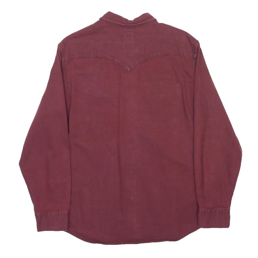 LEVI'S Mens Maroon Cotton Shirt L Western Style Button Front Casual Workwear