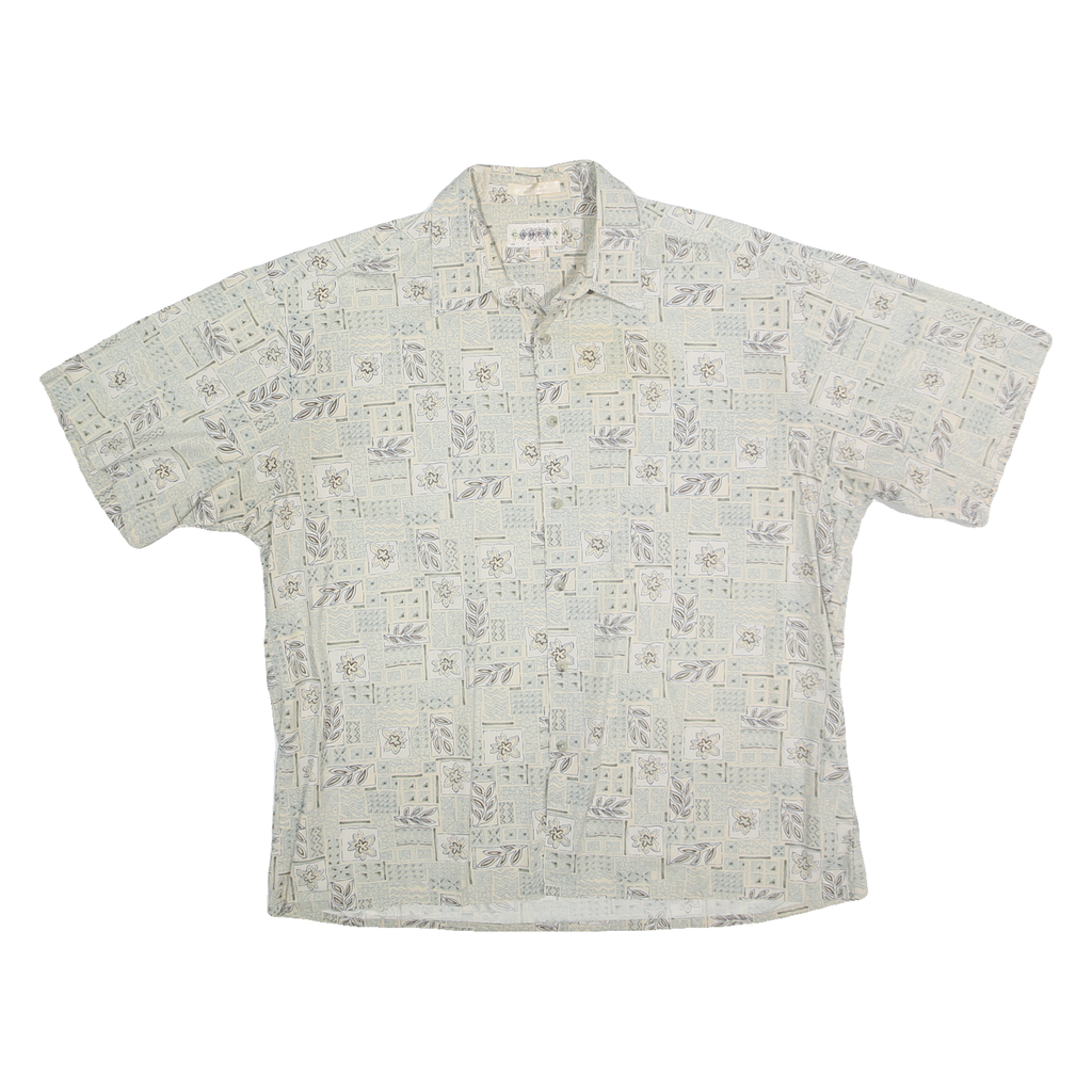 CAMPIA MODA Mens White & Grey Floral Pattern Shirt XL Cotton Casual Summer