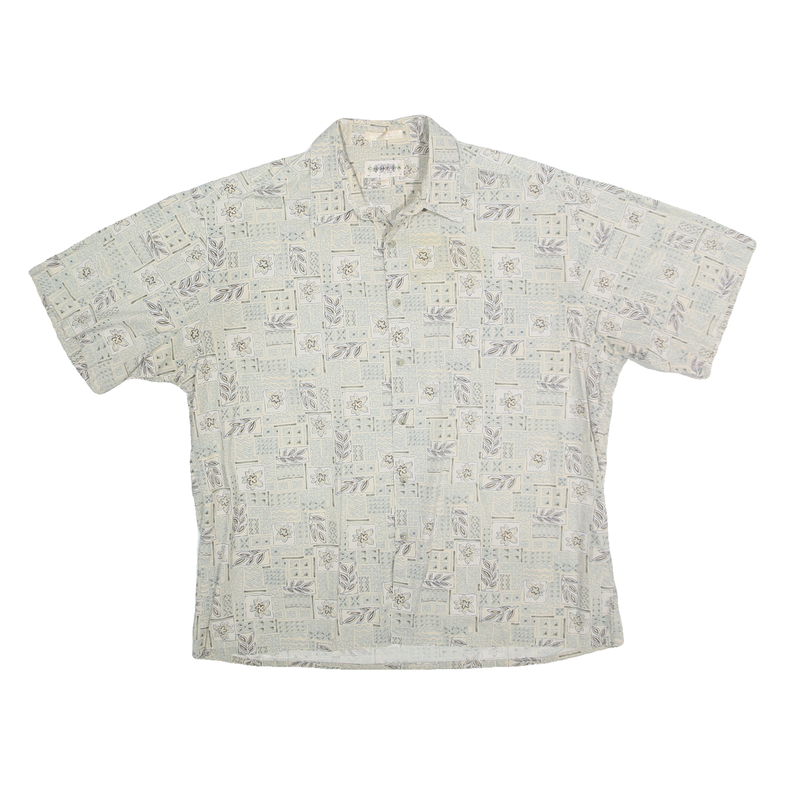 CAMPIA MODA Mens White & Grey Floral Pattern Shirt XL Cotton Casual Summer