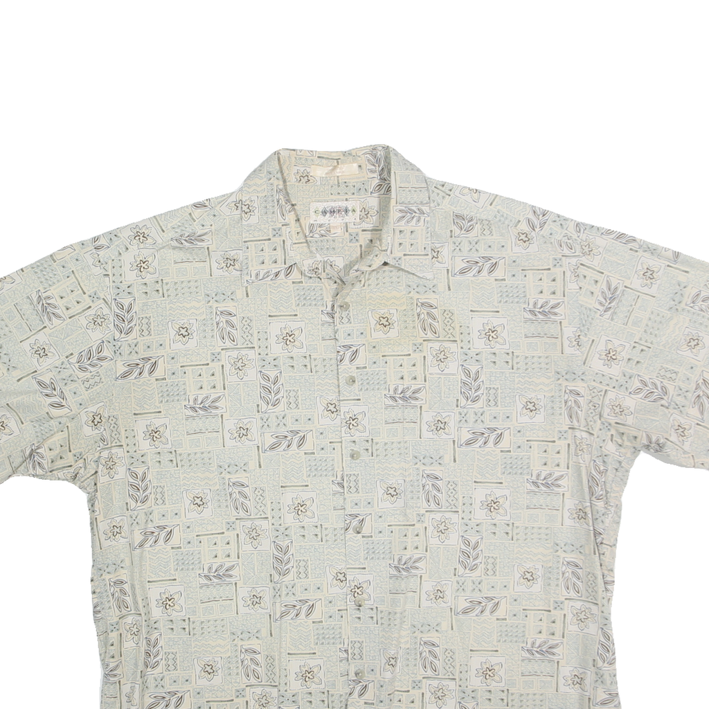 CAMPIA MODA Mens White & Grey Floral Pattern Shirt XL Cotton Casual Summer