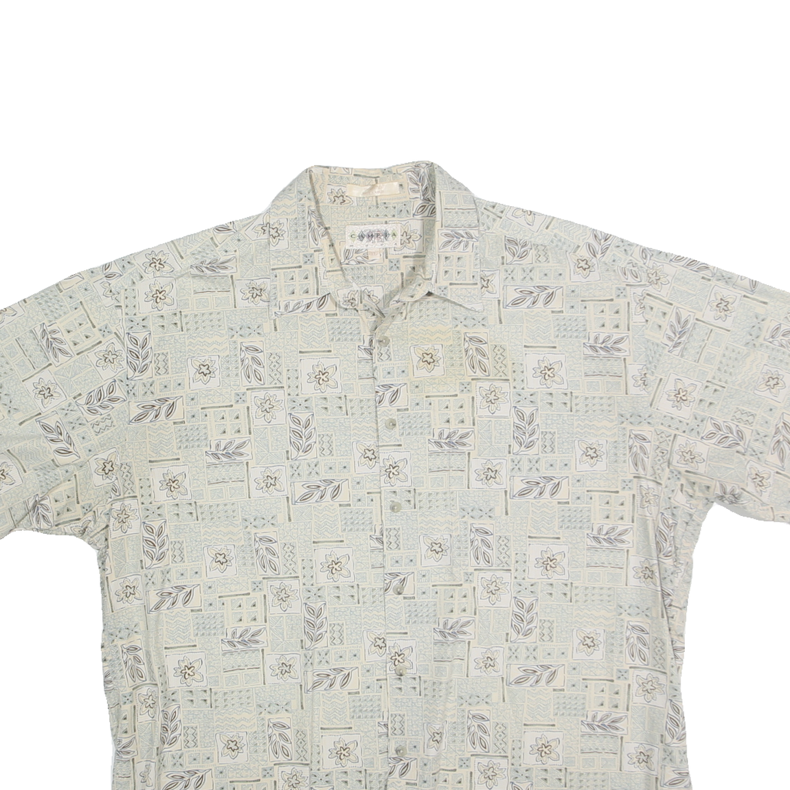 CAMPIA MODA Mens White & Grey Floral Pattern Shirt XL Cotton Casual Summer