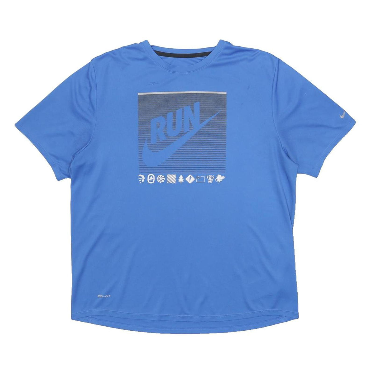 NIKE Mens Blue Run Graphic T-Shirt L Short Sleeve Crew Neck Sportswear Active