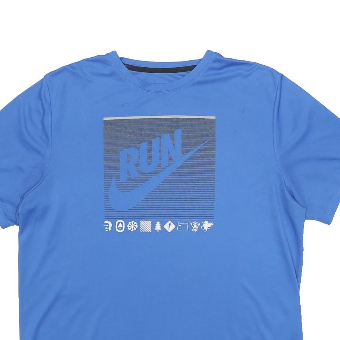 NIKE Mens Blue Run Graphic T-Shirt L Short Sleeve Crew Neck Sportswear Active