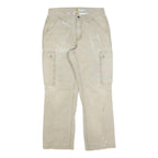 CARHARTT Mens Relaxed Fit Beige Cargo Trousers W32 L30 Cotton Blend Zip Closure