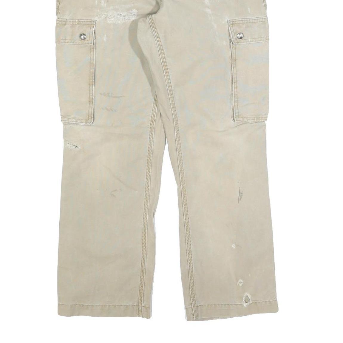 CARHARTT Mens Relaxed Fit Beige Cargo Trousers W32 L30 Cotton Blend Zip Closure