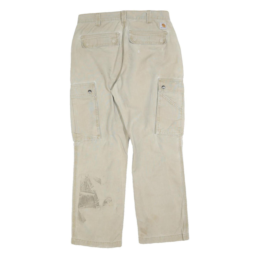 CARHARTT Mens Relaxed Fit Beige Cargo Trousers W32 L30 Cotton Blend Zip Closure