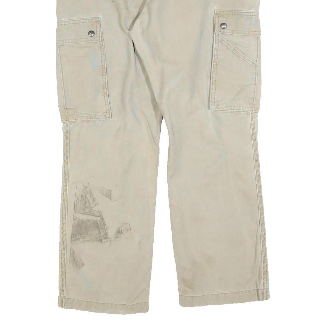 CARHARTT Mens Relaxed Fit Beige Cargo Trousers W32 L30 Cotton Blend Zip Closure