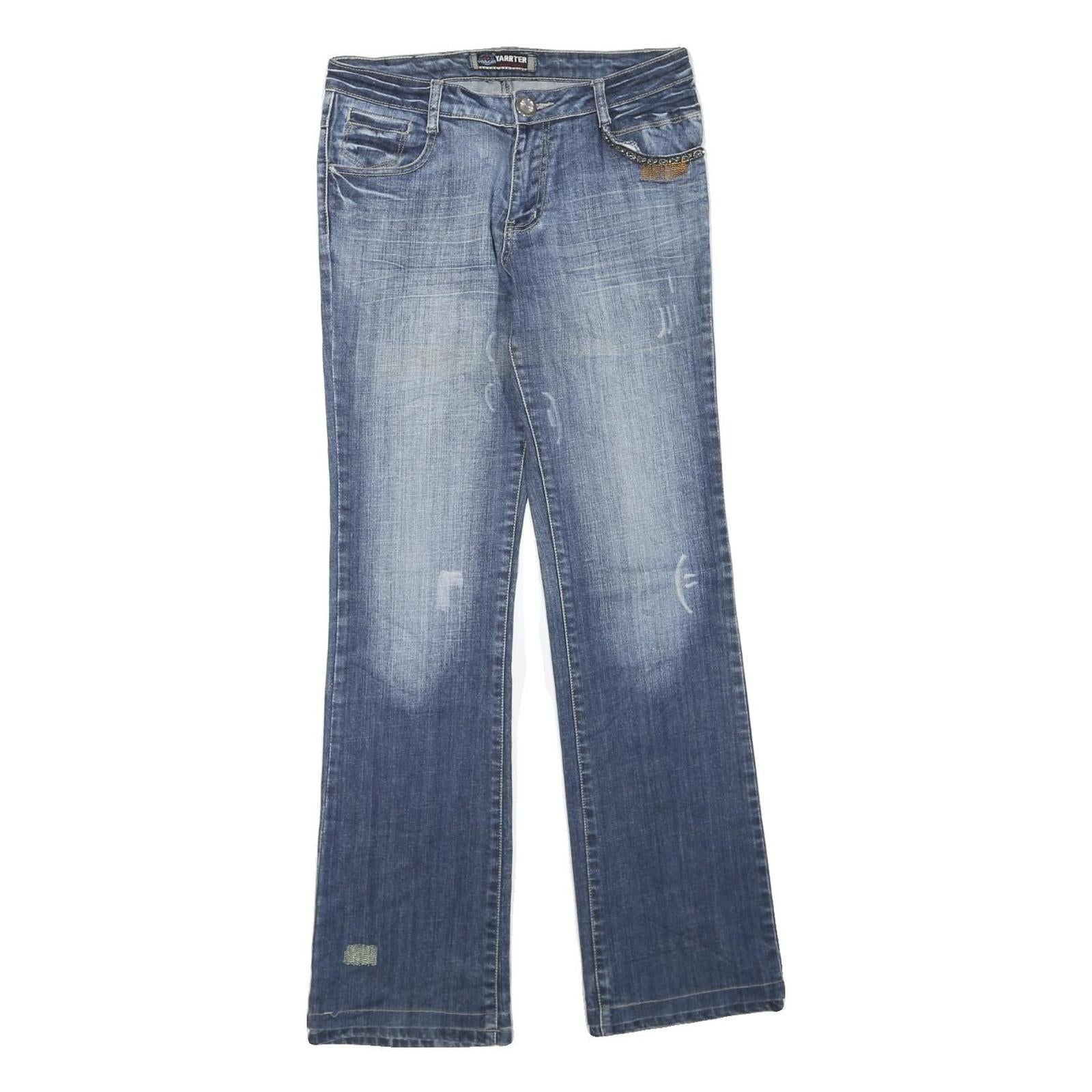 YARRTER Womens Blue Regular Fit Straight Denim W30 L32 Zip Cotton Blend Casual