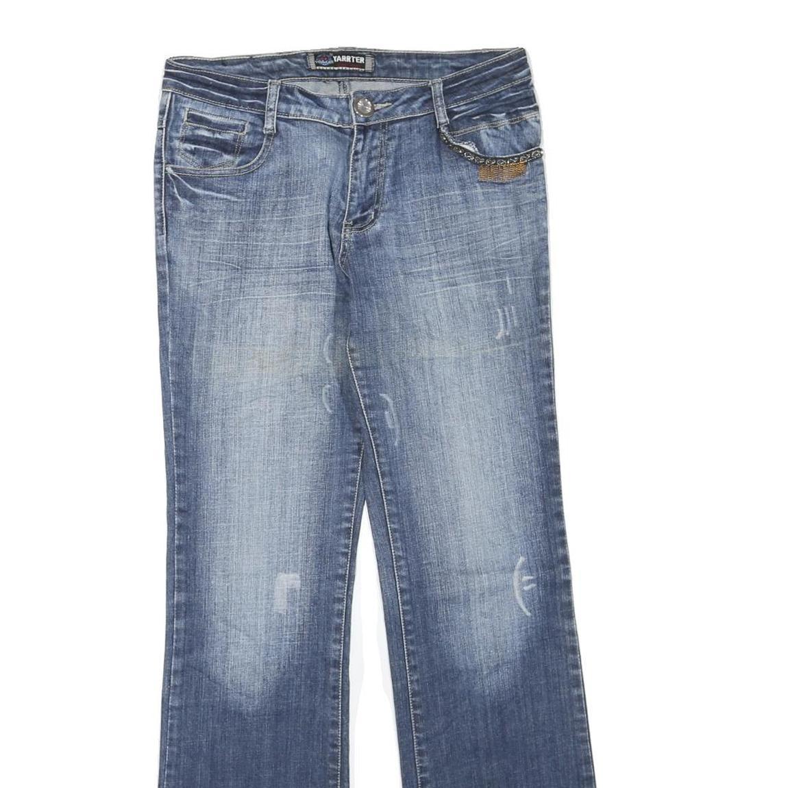 YARRTER Womens Blue Regular Fit Straight Denim W30 L32 Zip Cotton Blend Casual