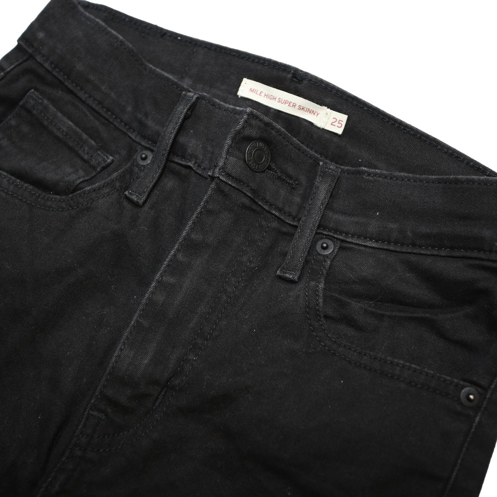 LEVI'S Mile High Womens Jeans Black Slim Skinny Denim W25 L32 Zip Cotton Blend