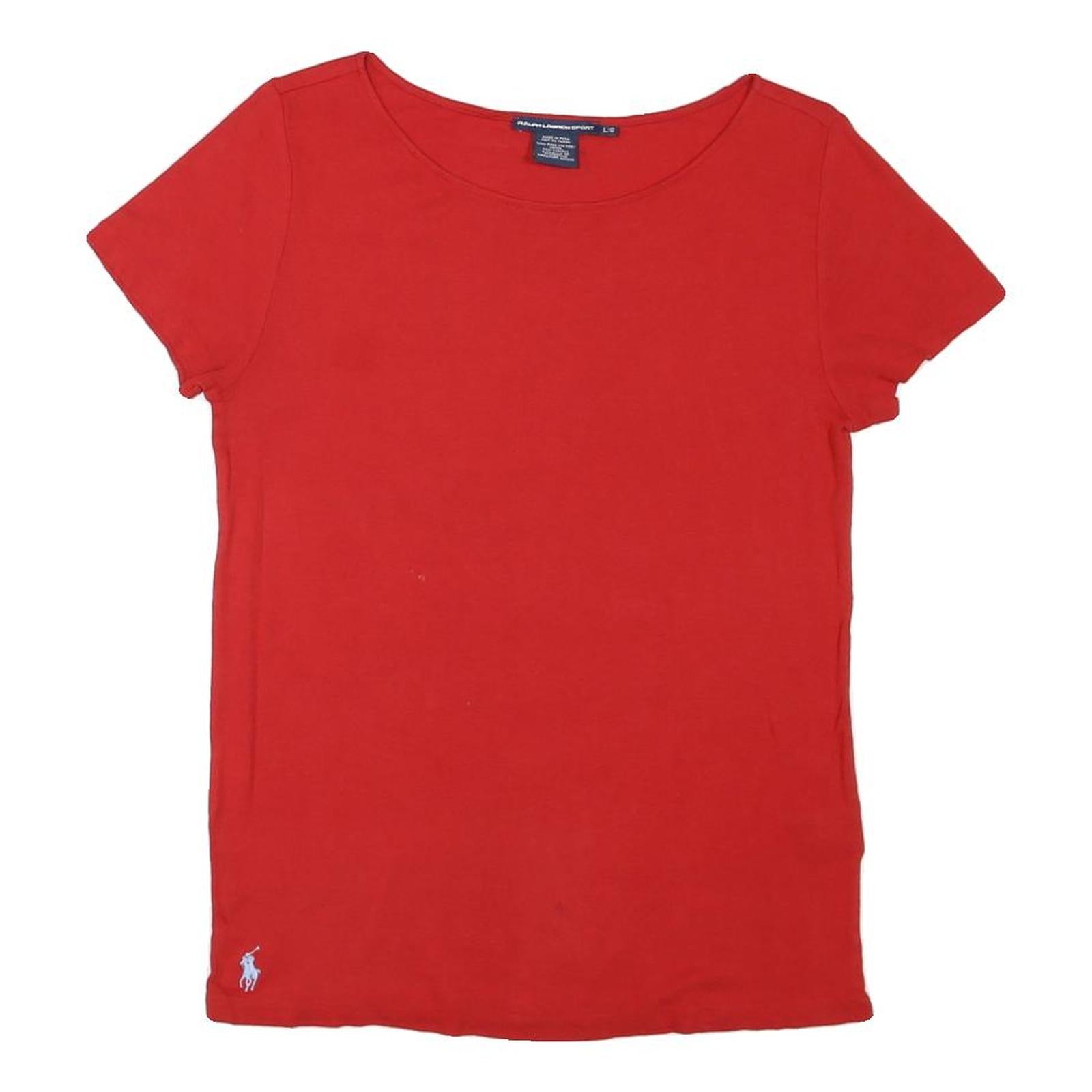 RALPH LAUREN SPORT Womens Red Basic Top Short Sleeve Crew Neck L Cotton Blend