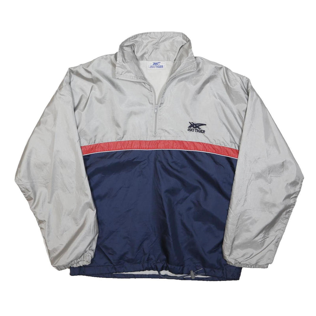 ASICS Mens Grey & Navy Blue Red Panel Half Zip Polyester Jacket XL Sportswear