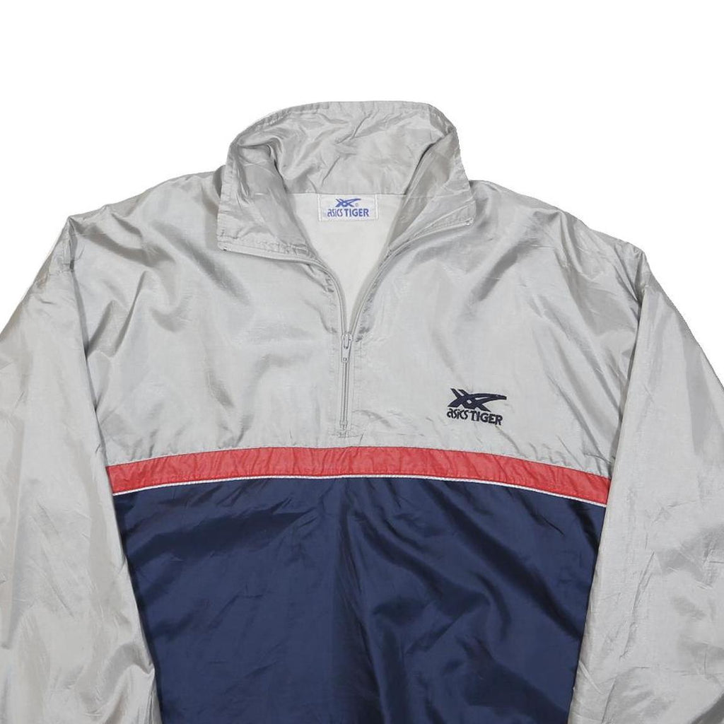 ASICS Mens Grey & Navy Blue Red Panel Half Zip Polyester Jacket XL Sportswear