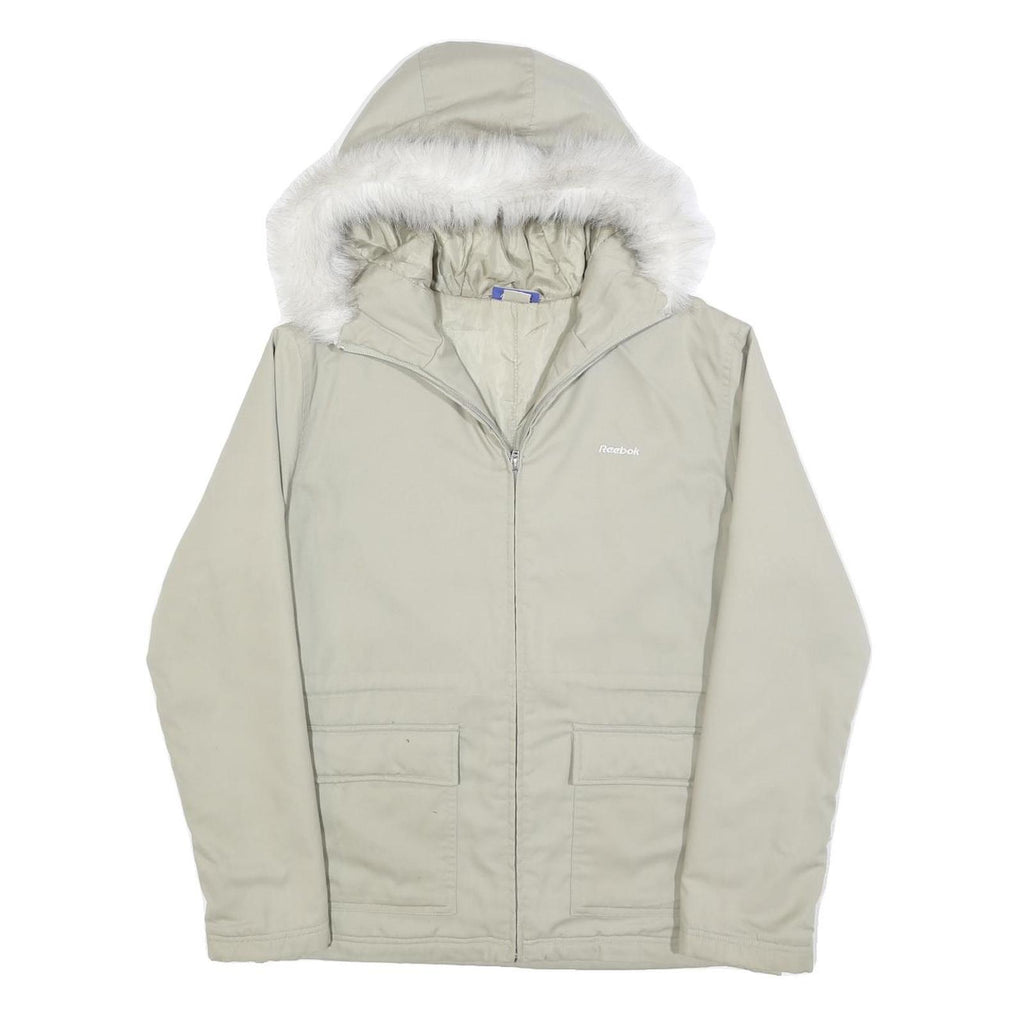 REEBOK Womens Cream Zip Jacket UK 10 Polyester Blend Plain Hooded Comfortable