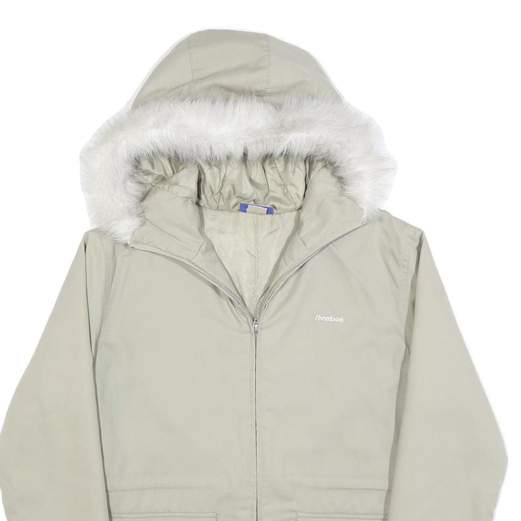 REEBOK Womens Cream Zip Jacket UK 10 Polyester Blend Plain Hooded Comfortable
