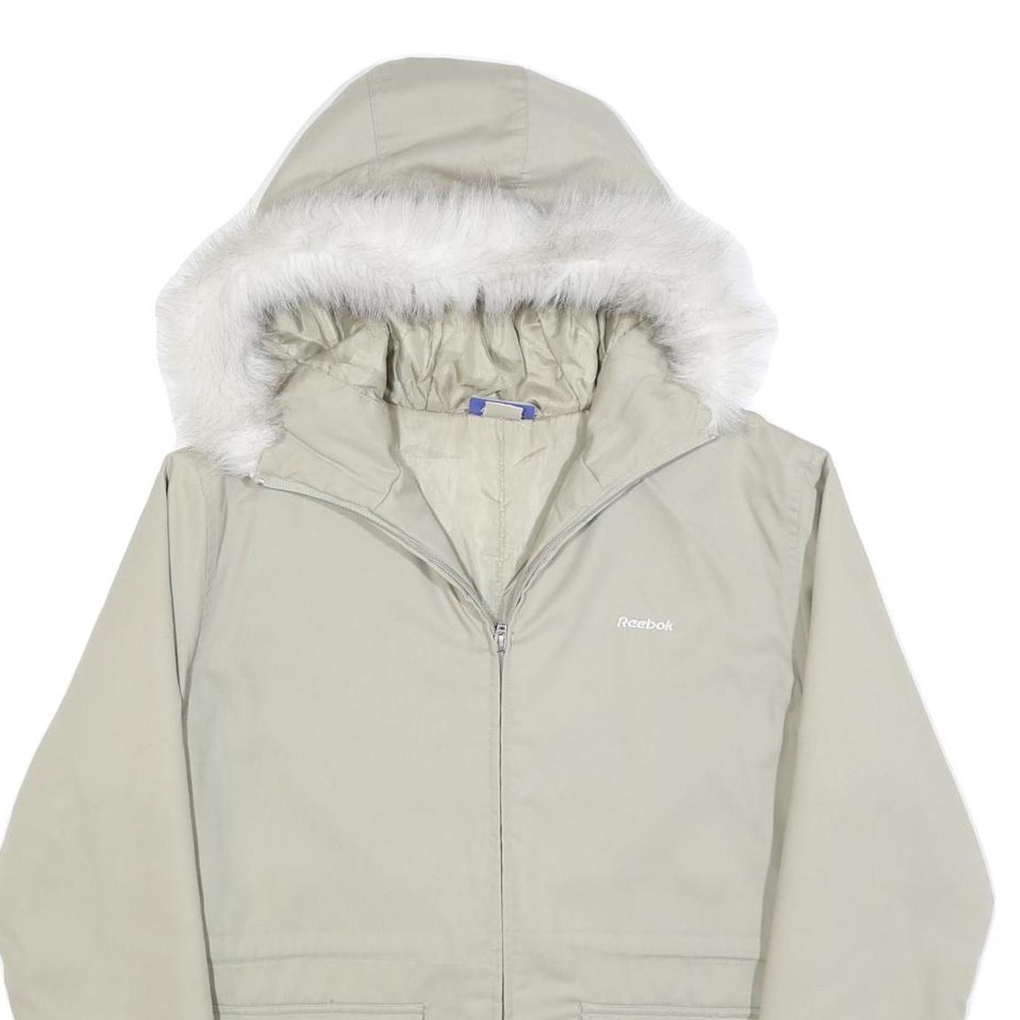 REEBOK Womens Cream Zip Jacket UK 10 Polyester Blend Plain Hooded Comfortable