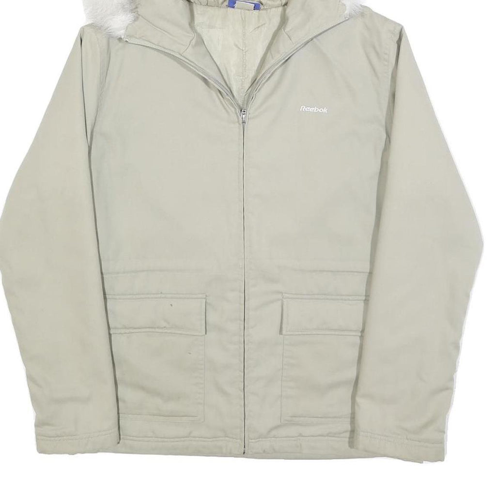 REEBOK Womens Cream Zip Jacket UK 10 Polyester Blend Plain Hooded Comfortable