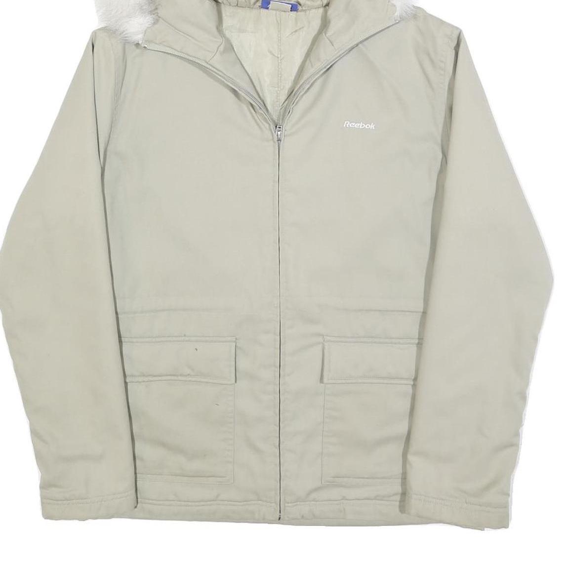 REEBOK Womens Cream Zip Jacket UK 10 Polyester Blend Plain Hooded Comfortable