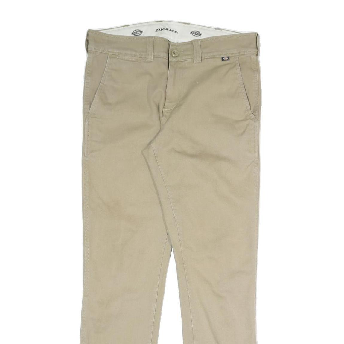 DICKIES Mens Cotton Blend Beige Regular Fit Straight Trousers W32 L30 Workwear