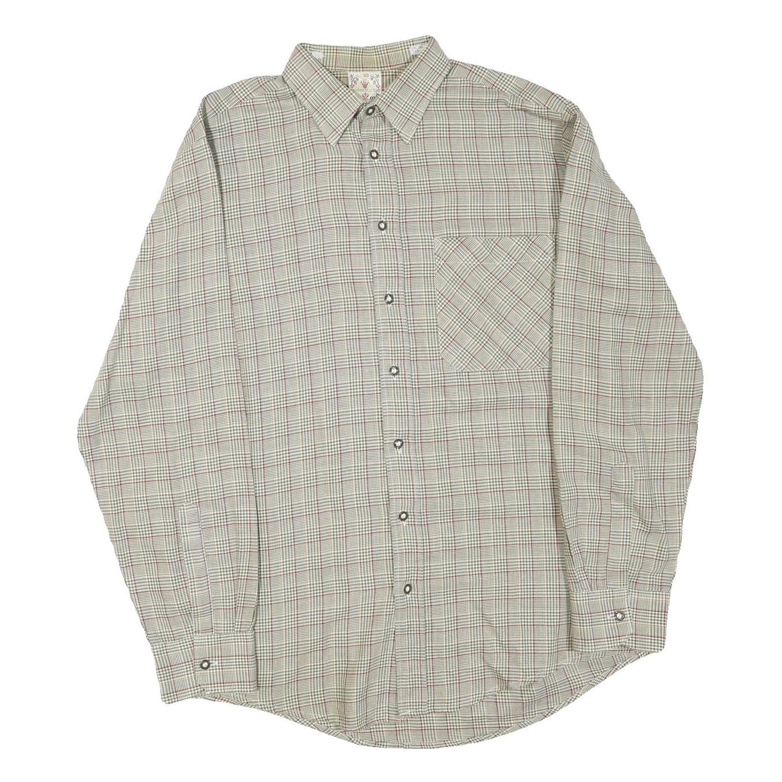 SEIDENSTICKER Mens Beige Check Shirt M Cotton Blend Button Collar Casual Classic