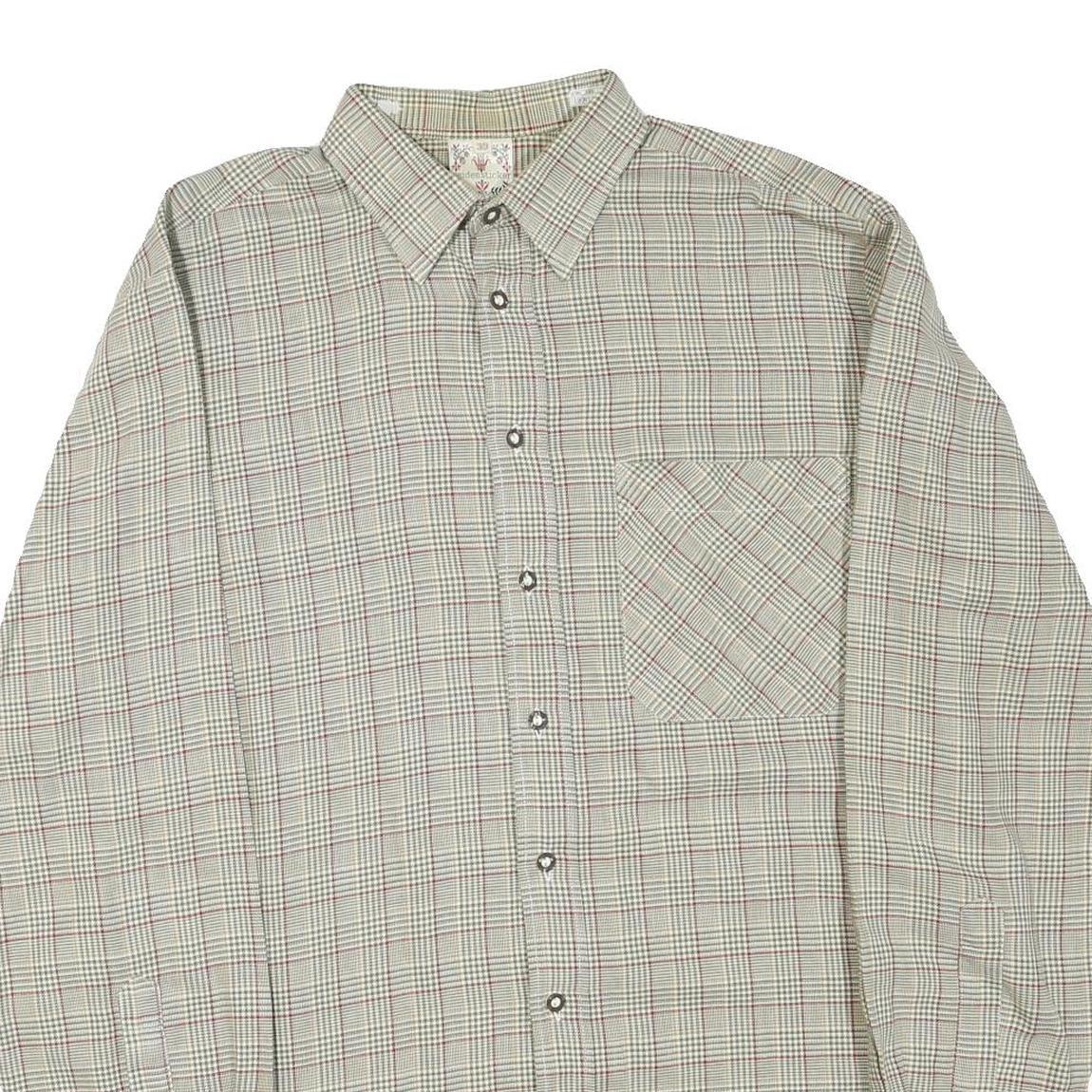 SEIDENSTICKER Mens Beige Check Shirt M Cotton Blend Button Collar Casual Classic