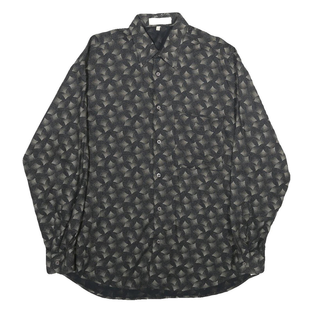 PRONTO UOMO Mens Black Geometric Pattern Shirt M Button Collar Cotton Blend