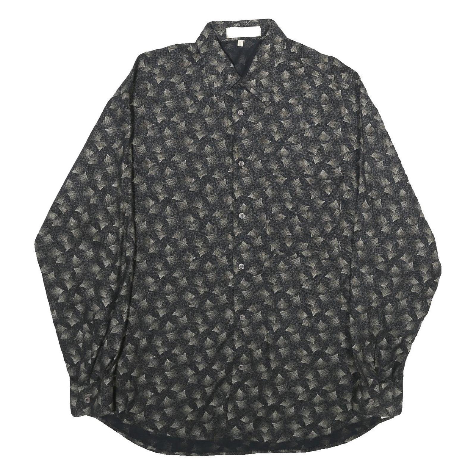 PRONTO UOMO Mens Black Geometric Pattern Shirt M Button Collar Cotton Blend