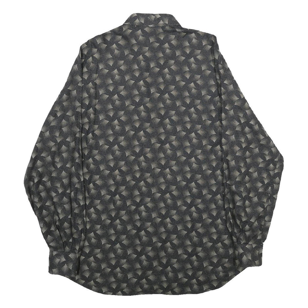 PRONTO UOMO Mens Black Geometric Pattern Shirt M Button Collar Cotton Blend