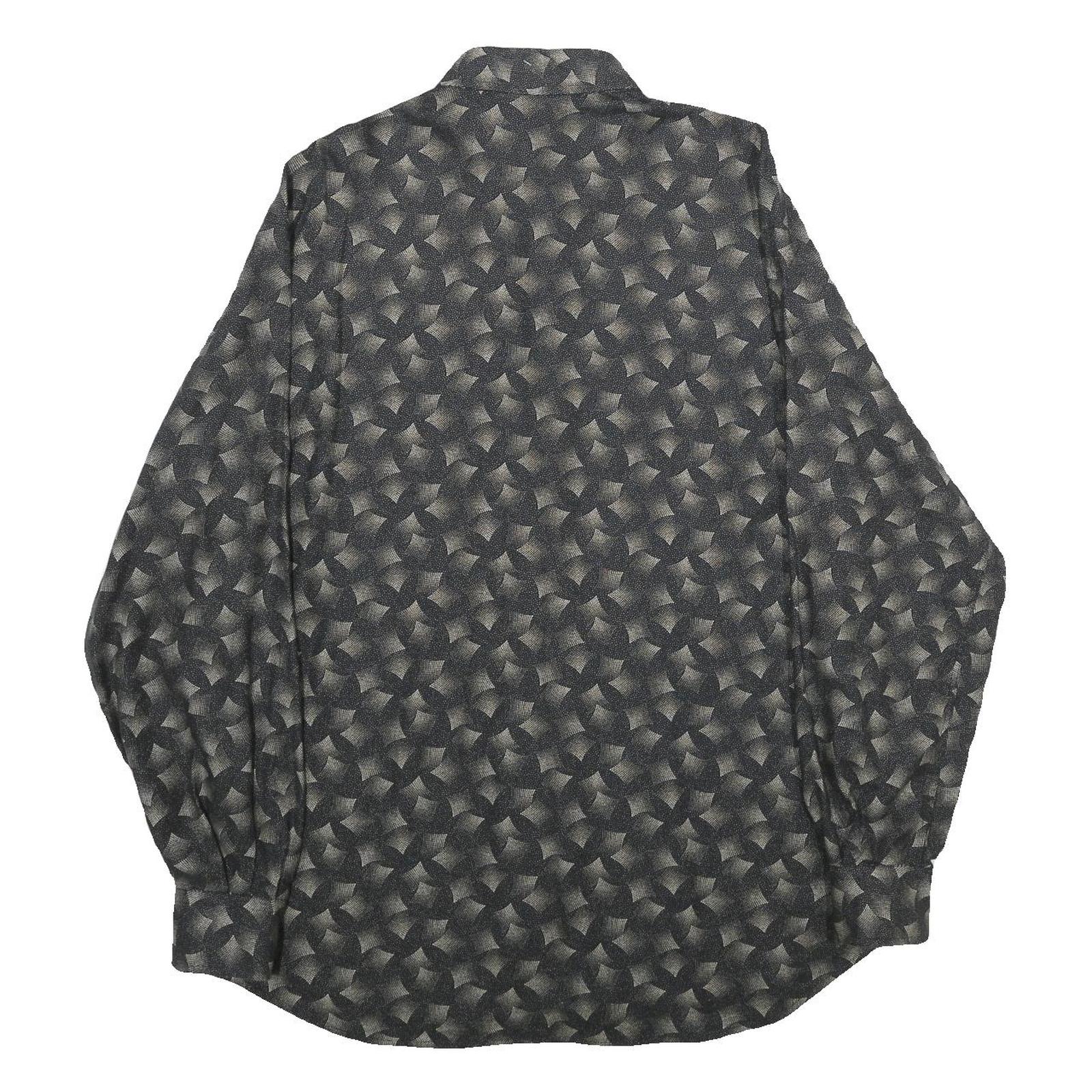 PRONTO UOMO Mens Black Geometric Pattern Shirt M Button Collar Cotton Blend