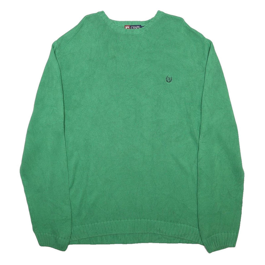 CHAPS Mens Green Plain Cotton Jumper Crew Neck Basic Knit XL Casual Lightweight