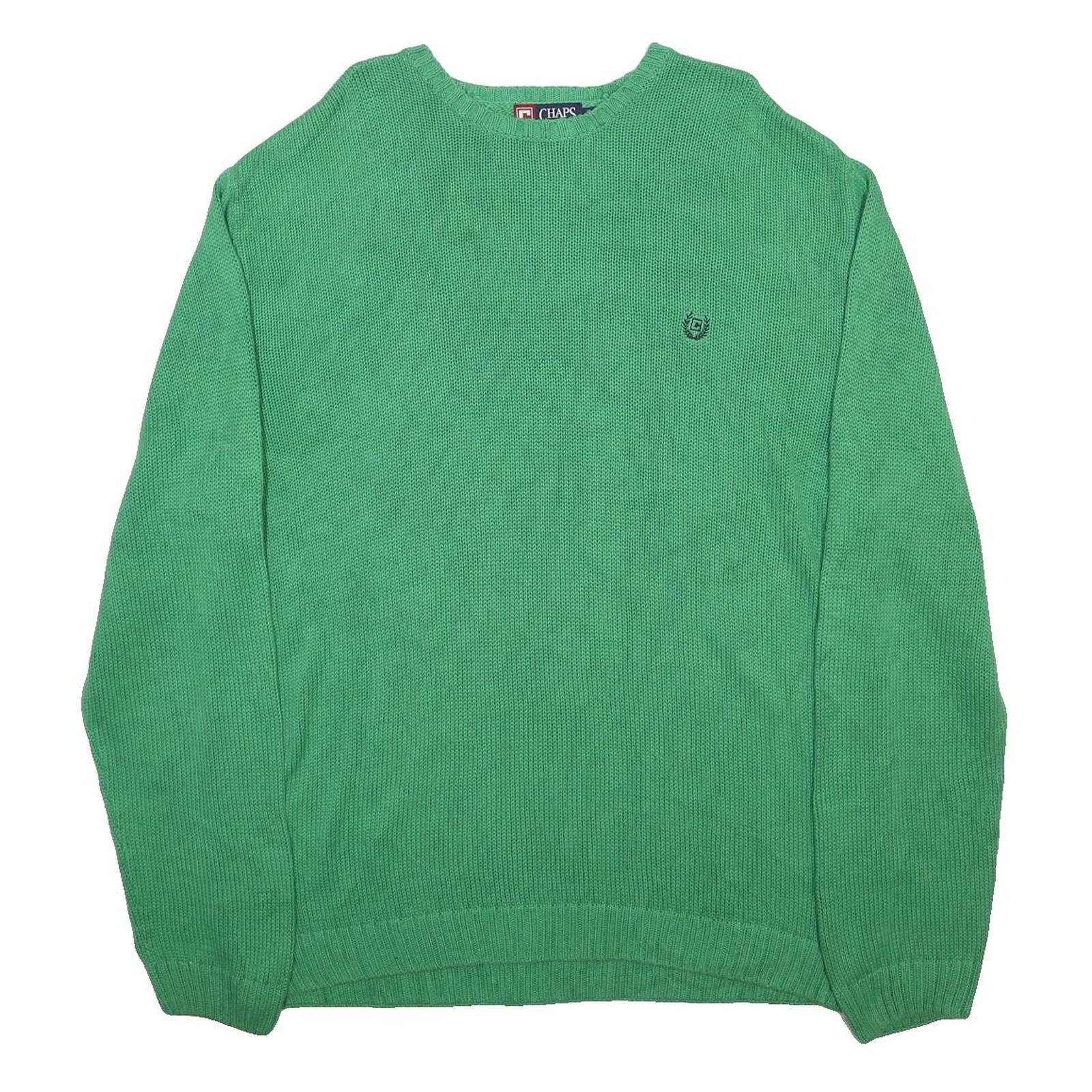 CHAPS Mens Green Plain Cotton Jumper Crew Neck Basic Knit XL Casual Lightweight