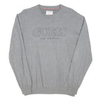 GUESS Mens Grey Plain Cotton Blend Crew Neck Basic Knit Jumper Size L Casual