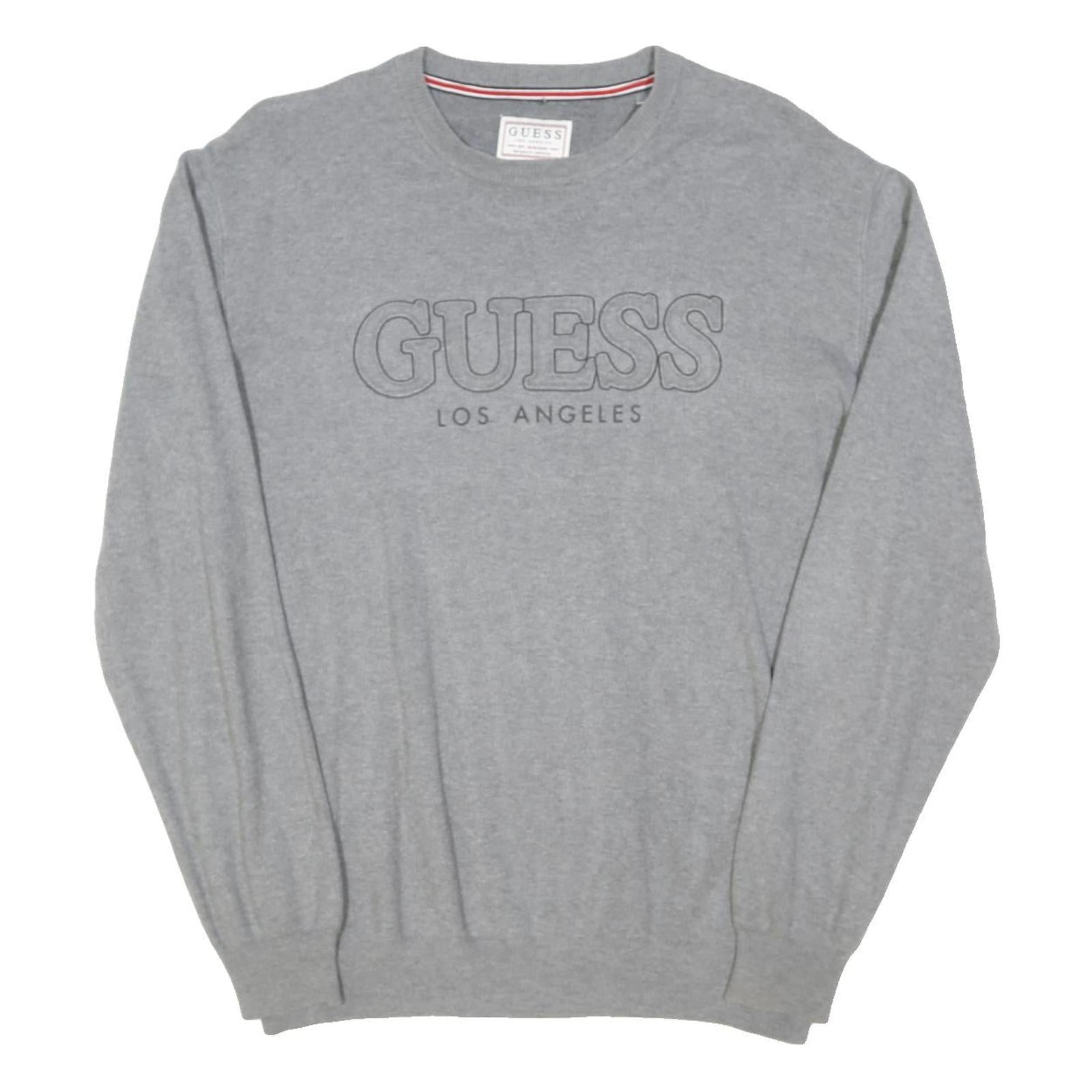 GUESS Mens Grey Plain Cotton Blend Crew Neck Basic Knit Jumper Size L Casual