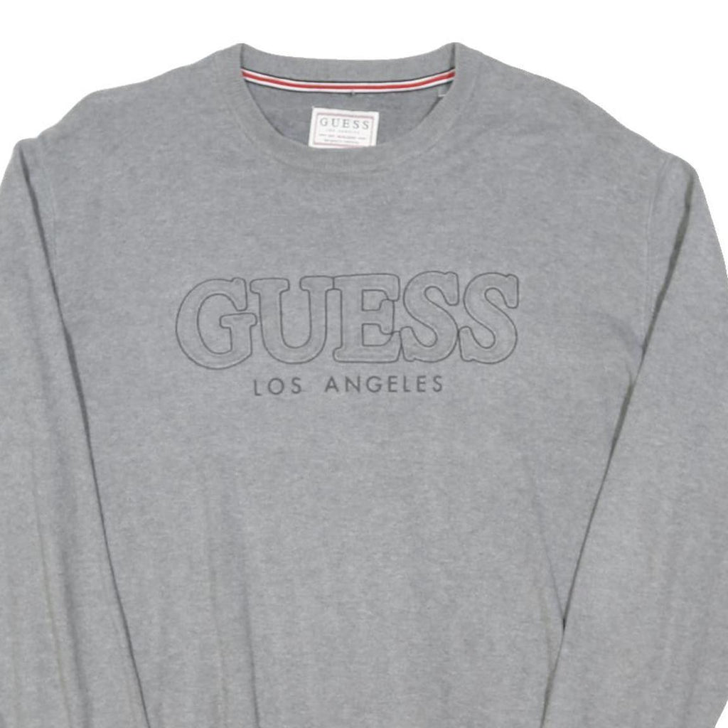 GUESS Mens Grey Plain Cotton Blend Crew Neck Basic Knit Jumper Size L Casual
