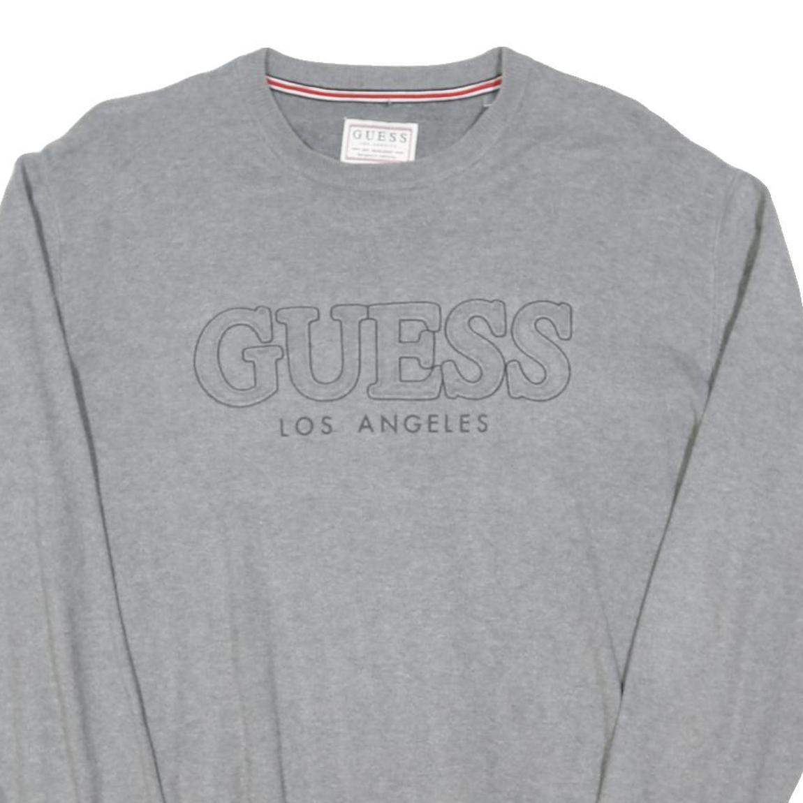 GUESS Mens Grey Plain Cotton Blend Crew Neck Basic Knit Jumper Size L Casual