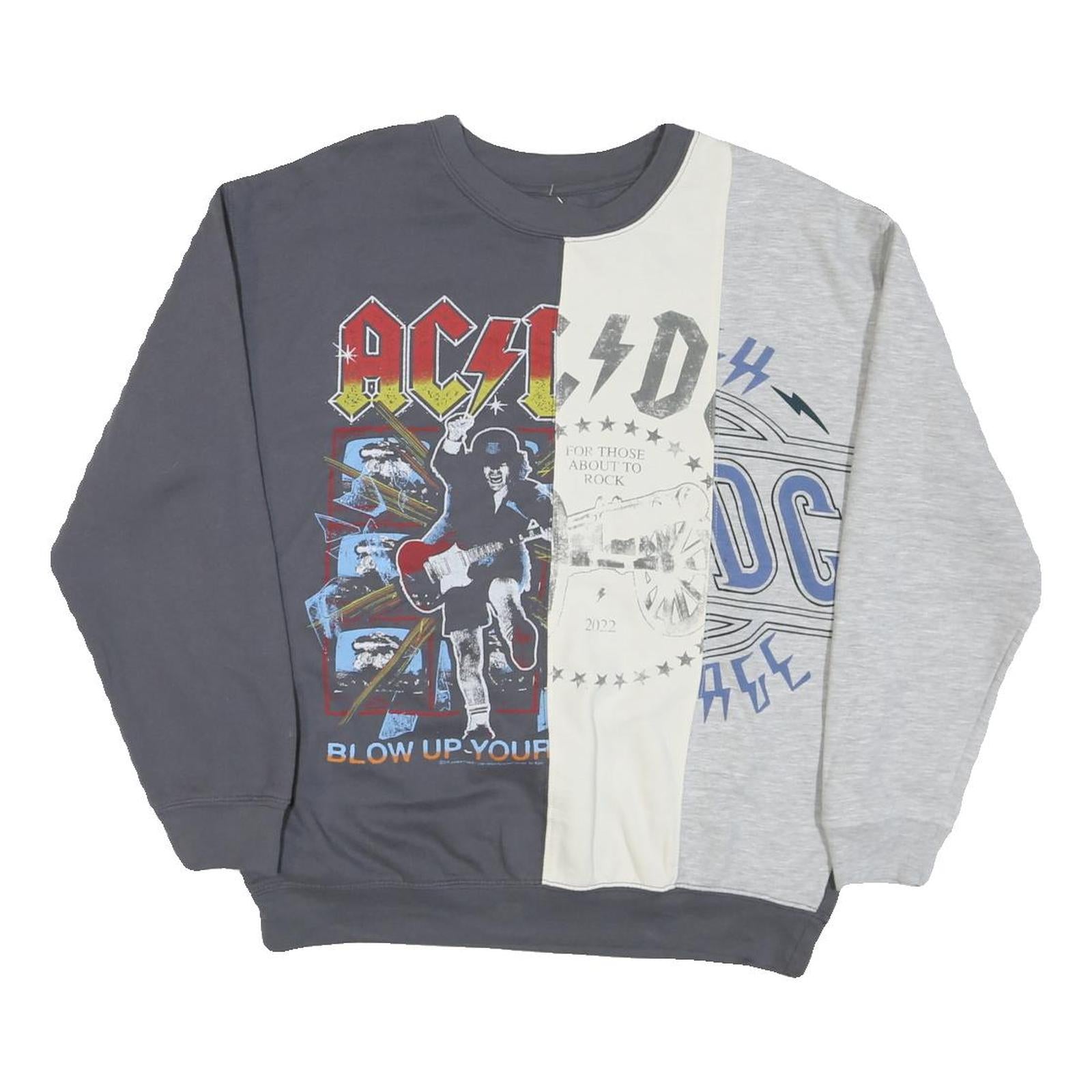 ACDC Mens Grey & Cream Band Logo Crew Neck L Cotton Blend Sweatshirt