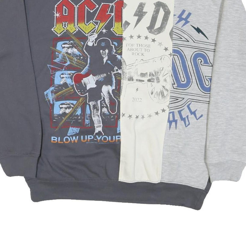 ACDC Mens Grey & Cream Band Logo Crew Neck L Cotton Blend Sweatshirt
