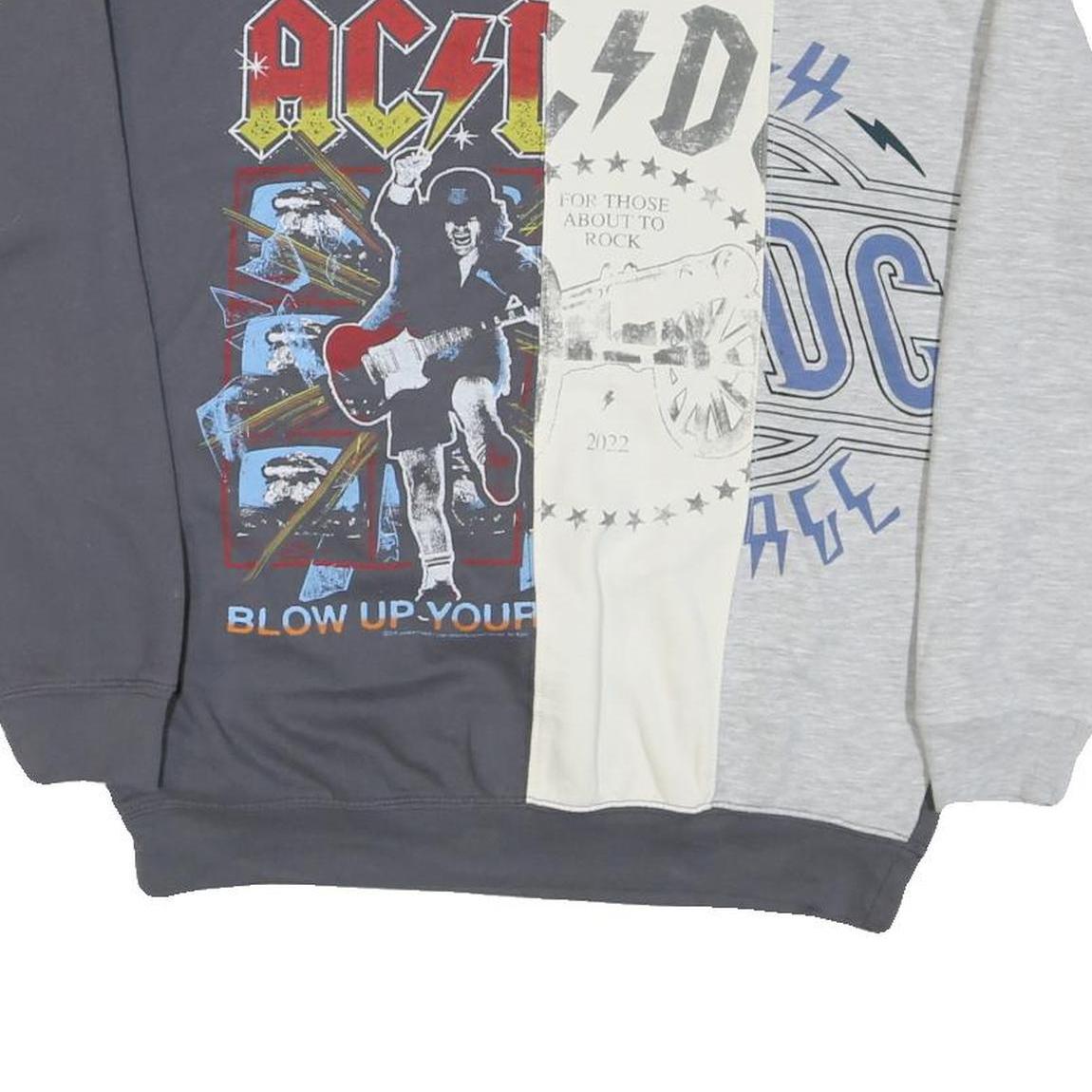 ACDC Mens Grey & Cream Band Logo Crew Neck L Cotton Blend Sweatshirt