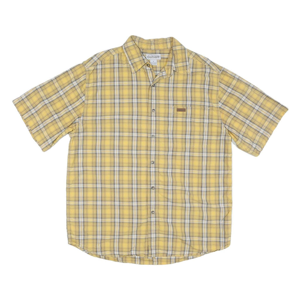 CARHARTT Mens Yellow & Grey Check Shirt L Cotton Blend Casual Short Sleeve