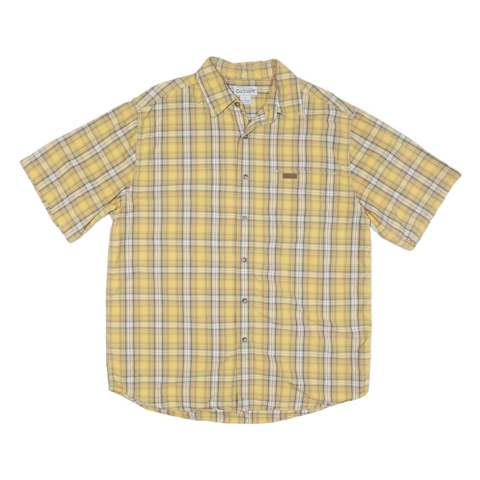 CARHARTT Mens Yellow & Grey Check Shirt L Cotton Blend Casual Short Sleeve