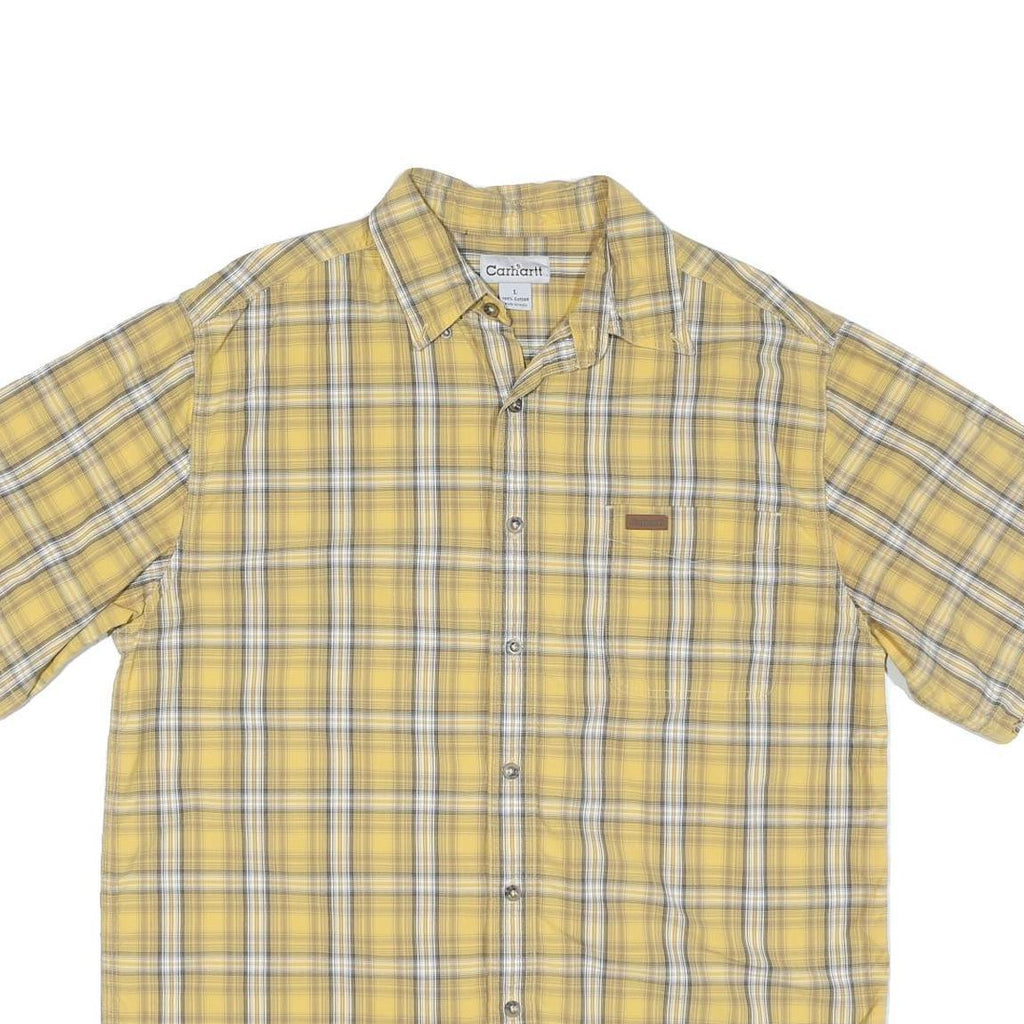 CARHARTT Mens Yellow & Grey Check Shirt L Cotton Blend Casual Short Sleeve