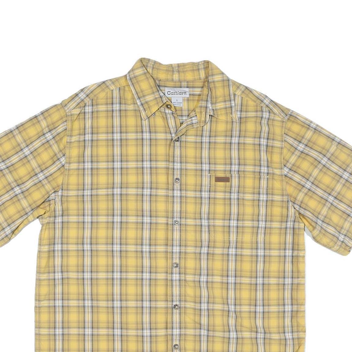CARHARTT Mens Yellow & Grey Check Shirt L Cotton Blend Casual Short Sleeve