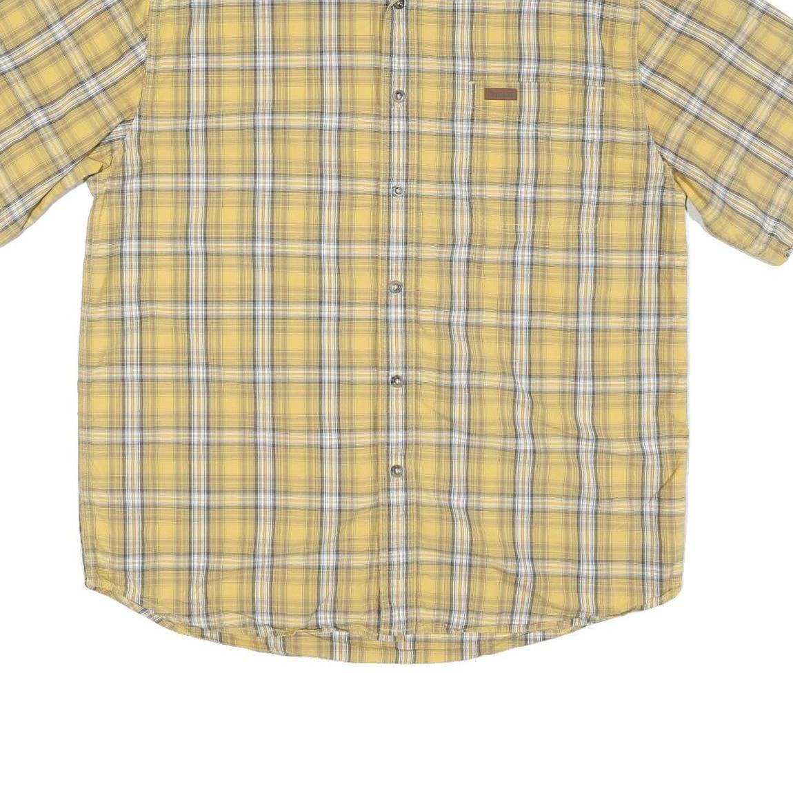 CARHARTT Mens Yellow & Grey Check Shirt L Cotton Blend Casual Short Sleeve